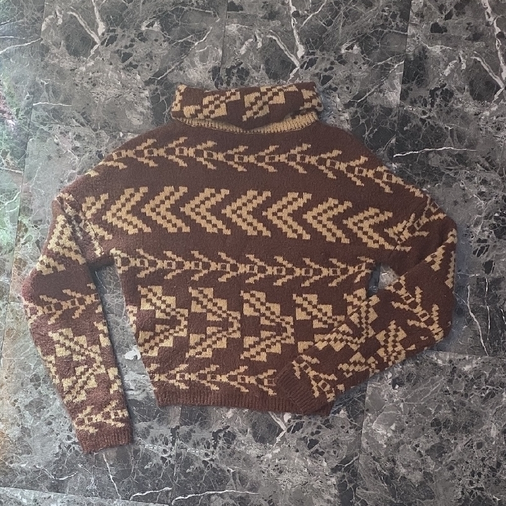 No Boundaries Brown and Cream Turtleneck Cropped Sweater